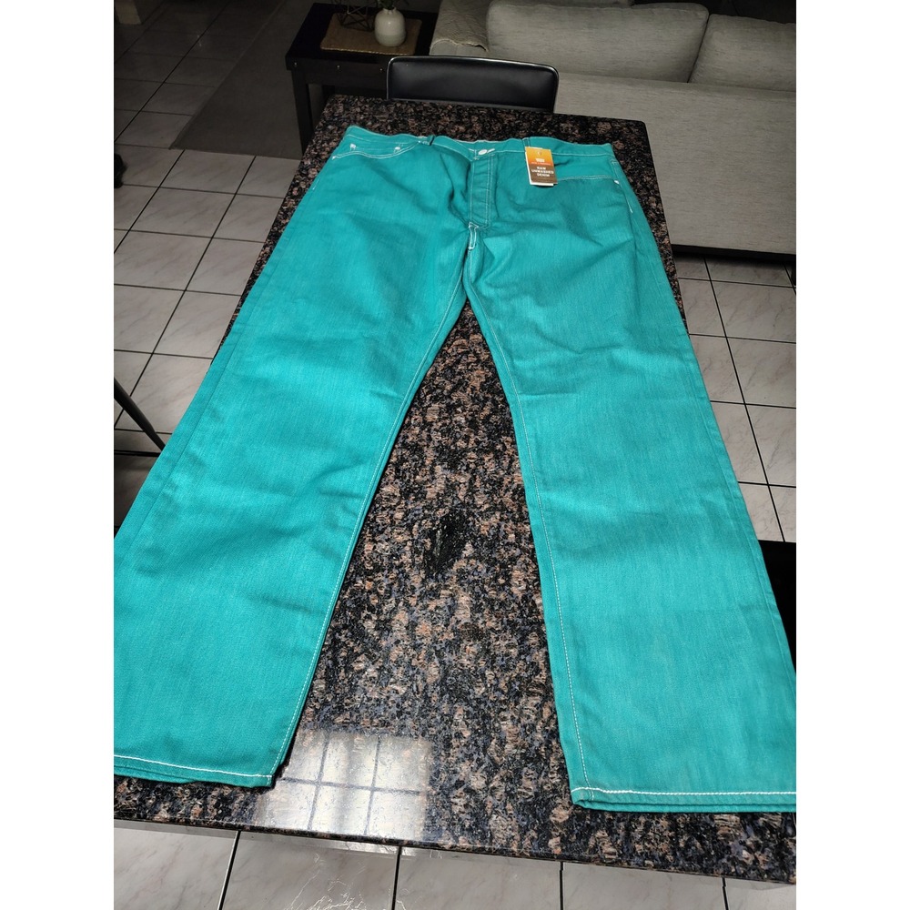 Levis 501 Original Fit Jeans Teal Green Raw Unwashed Denim 42x32 Mens Pants